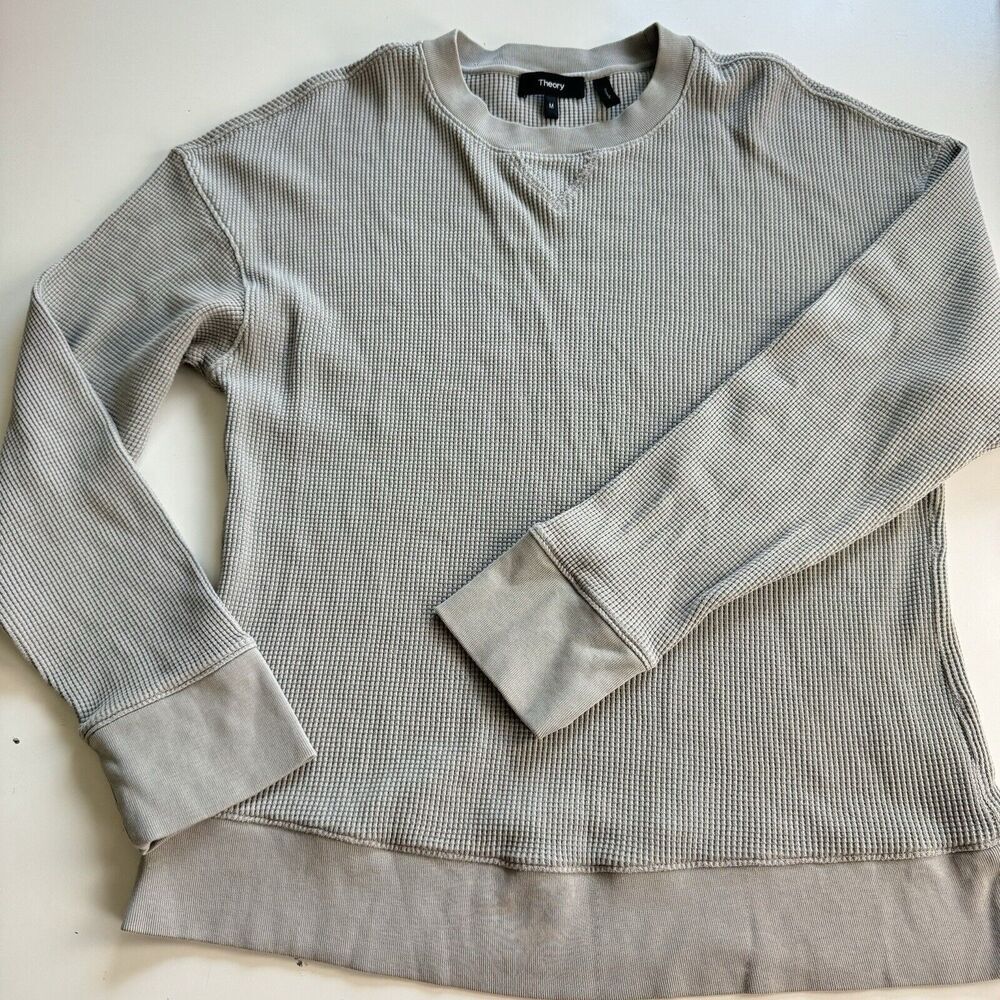 Theory Womens Easy Sweatshirt Easy Waffle Knit Top Size M Pima Cotton Ash Gray - Picture 3 of 14